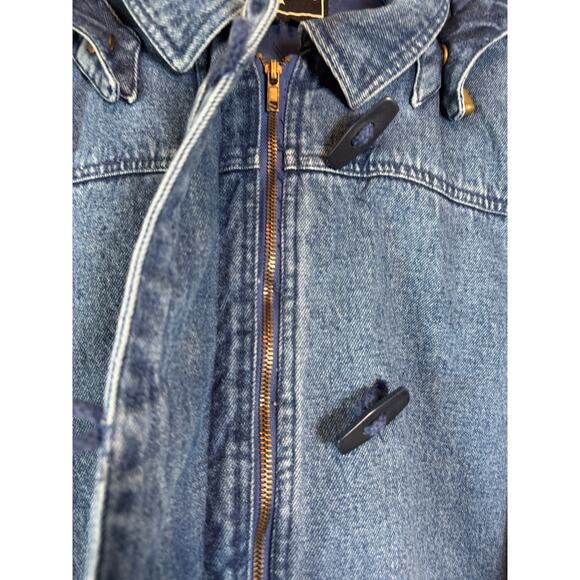 Vtg 90s Brandon Thomas Denim Duffle Toggle Coat Size L - Picture 7 of 14